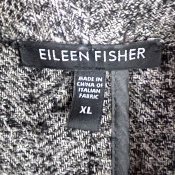 Eileen Fisher Waterfall Cardigan Knit Open Front Drape Jacket HerIngbone Gray XL - Picture 10 of 12